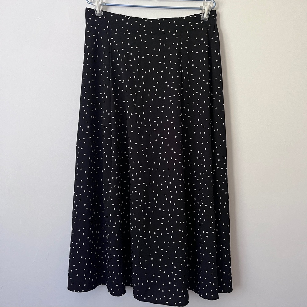 OAK + FORT Black Polka Dot A-Line Maxi Skirt- Size S👚